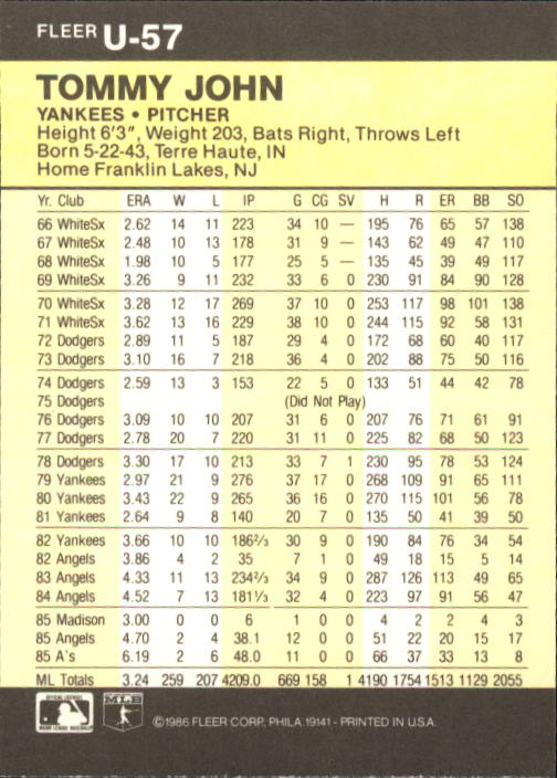 1986 Fleer Update Baseball "Main Set" Cards #U1 to #U132 - Picture 115 of 265