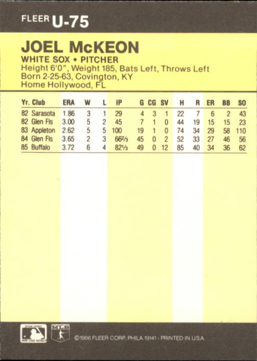 1986 Fleer Update Baseball "Main Set" Cards #U1 to #U132 - Picture 151 of 265