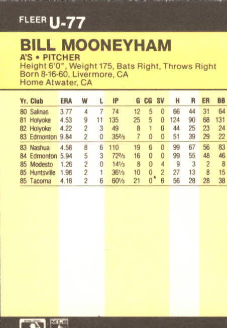 1986 Fleer Update Baseball "Main Set" Cards #U1 to #U132 - Picture 155 of 265