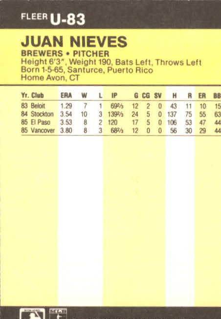 1986 Fleer Update Baseball "Main Set" Cards #U1 to #U132 - Picture 167 of 265