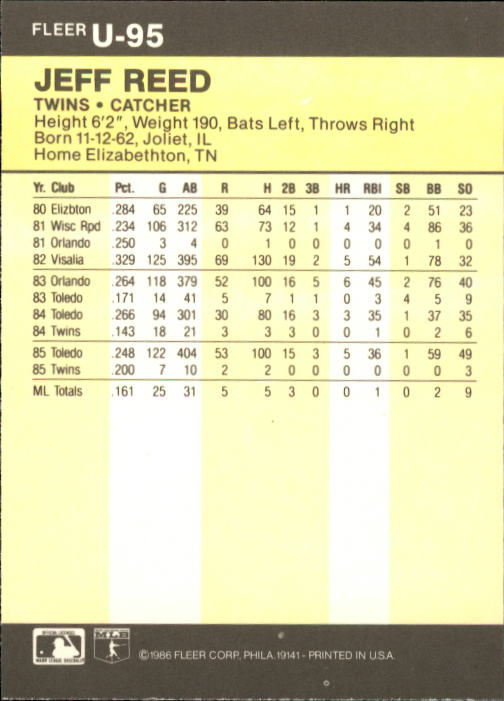 1986 Fleer Update Baseball "Main Set" Cards #U1 to #U132 - Picture 191 of 265