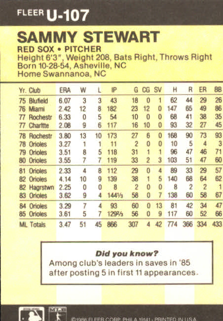 1986 Fleer Update Baseball "Main Set" Cards #U1 to #U132 - Picture 215 of 265