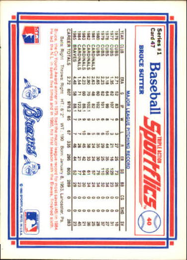 1986 Sportflics #47 Bruce Sutter back image