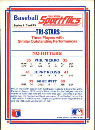 1986 Sportflics #53 No-Hitters back image