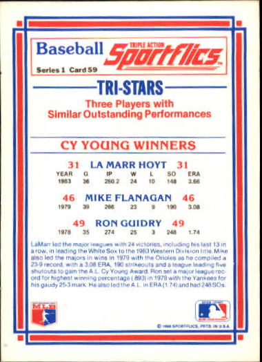 1986 Sportflics #59 Cy Young Winners back image