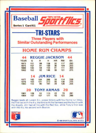 1986 Sportflics #61 HR Champs Reggie Jackson back image