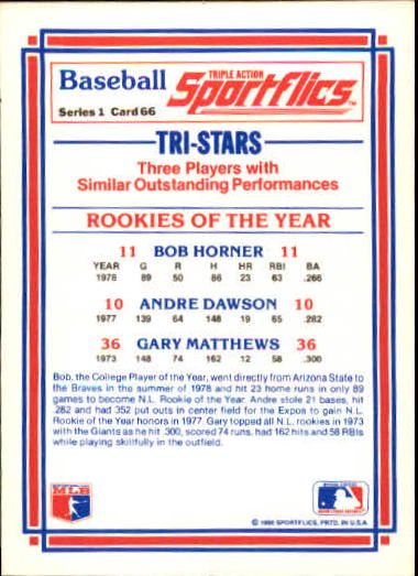 1986 Sportflics #66 ROY Andre Dawson back image