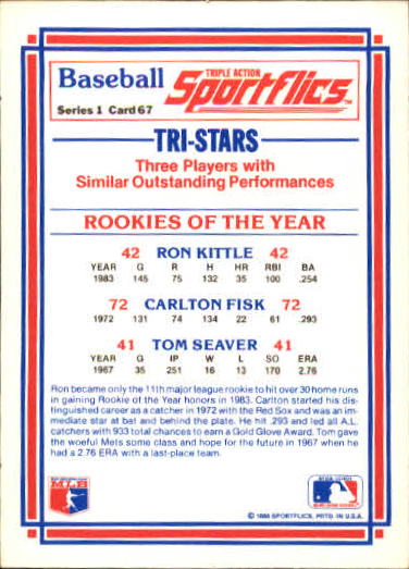 1986 Sportflics #67 ROY Fisk/Seaver back image