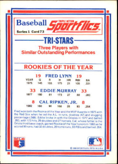 1986 Sportflics #73 ROY Murray/Ripken back image