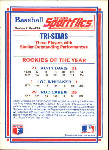 1986 Sportflics #74 ROY Rod Carew back image