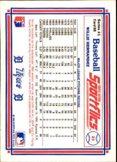 1986 Sportflics #85 Willie Hernandez back image