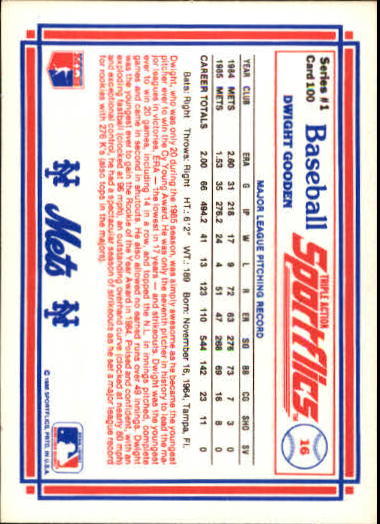 1986 Sportflics #100 Dwight Gooden back image