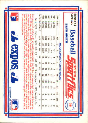 1986 Sportflics #120 Bryn Smith back image