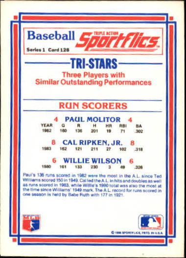 1986 Sportflics #128 Run Scorers Cal Ripken back image