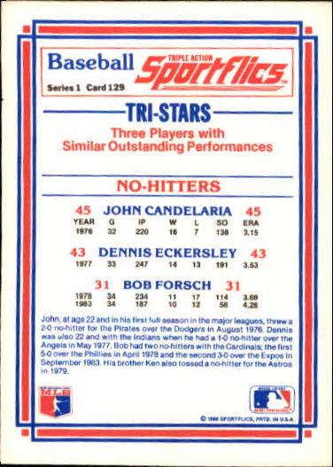 1986 Sportflics #129 No-Hitters back image