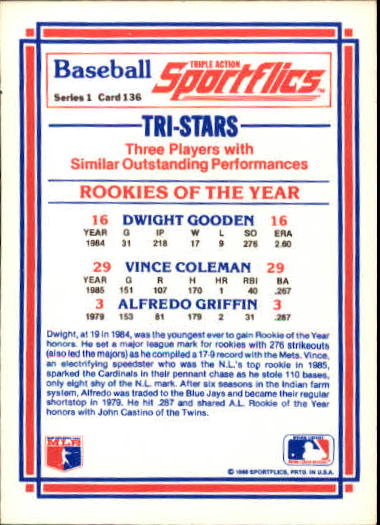 1986 Sportflics #136 ROY Dwight Gooden back image