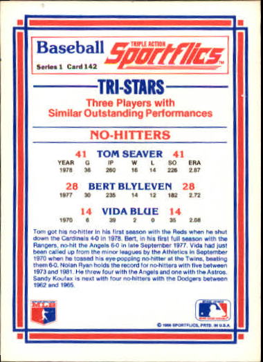 1986 Sportflics #142 No-Hitters Tom Seaver back image