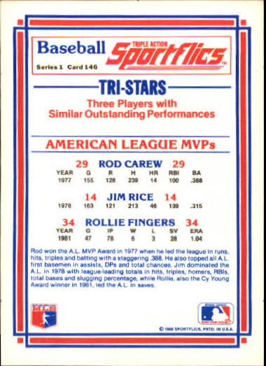 1986 Sportflics #146 AL MVP's Rod Carew back image