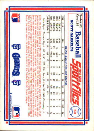 1986 Sportflics #157 Scott Garrelts back image