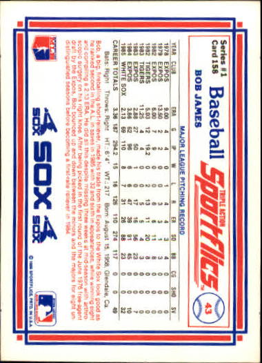 1986 Sportflics #158 Bob James back image