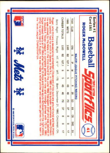 1986 Sportflics #161 Roger McDowell back image
