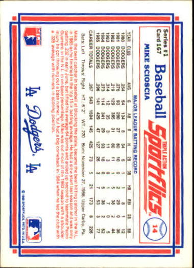 1986 Sportflics #167 Mike Scioscia back image