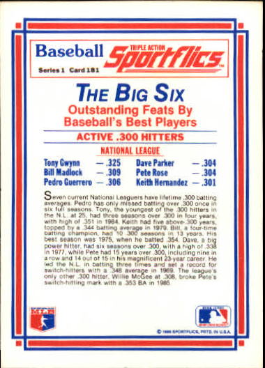 1986 Sportflics #181 Active Lifetime .300 Pete Rose back image