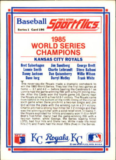 1986 Sportflics #186 World Series Champs back image
