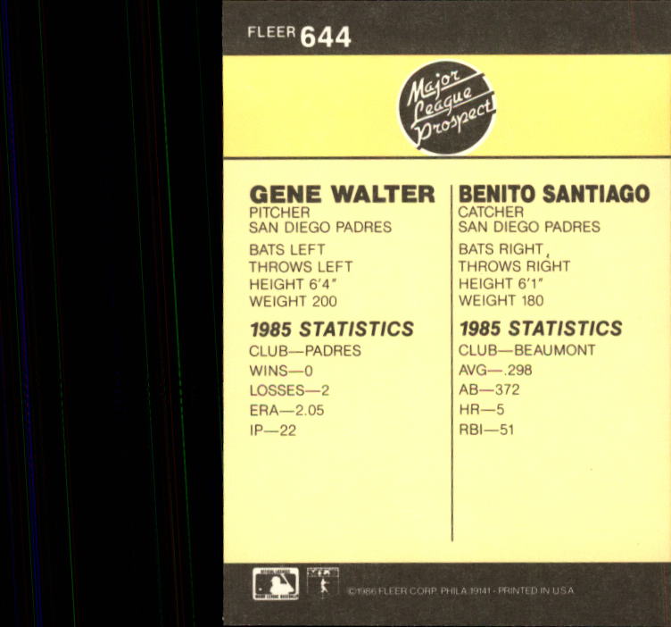 1986 Fleer #644 Benito Santiago RC back image