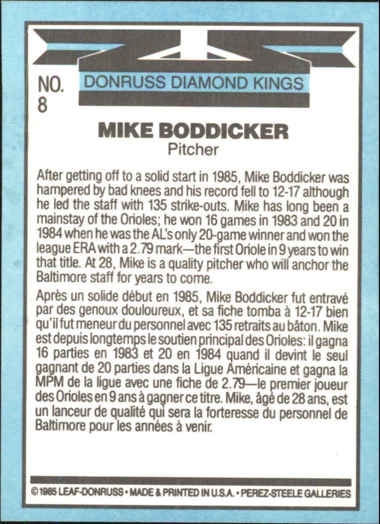 1986 Leaf/Donruss #8 Mike Boddicker DK back image