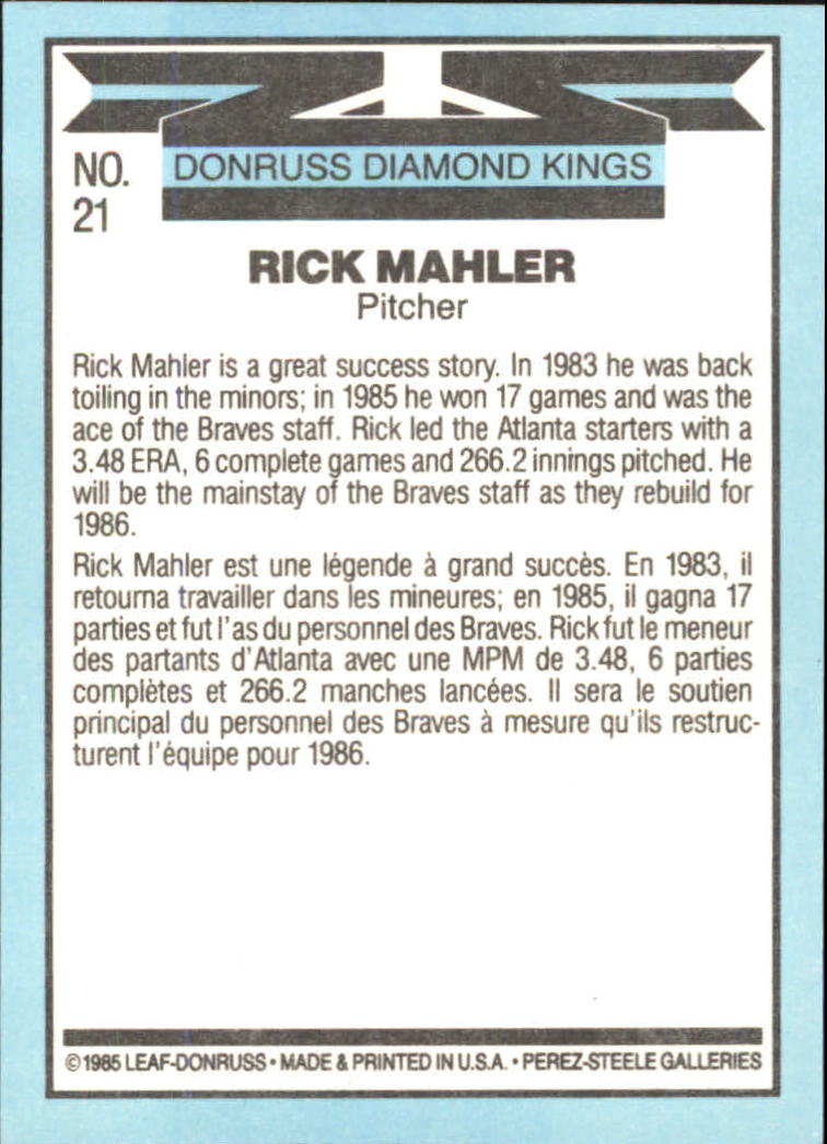 1986 Leaf/Donruss #21 Rick Mahler DK back image