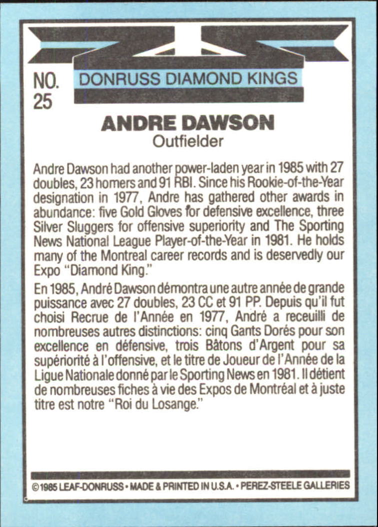 1986 Leaf/Donruss #25 Andre Dawson DK back image