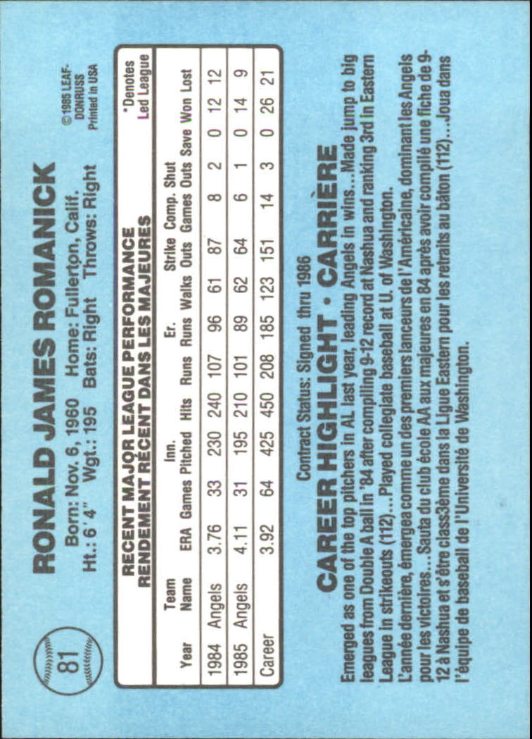 1986 Leaf/Donruss Baseball Card Pick (Base) - Bild 59 von 307