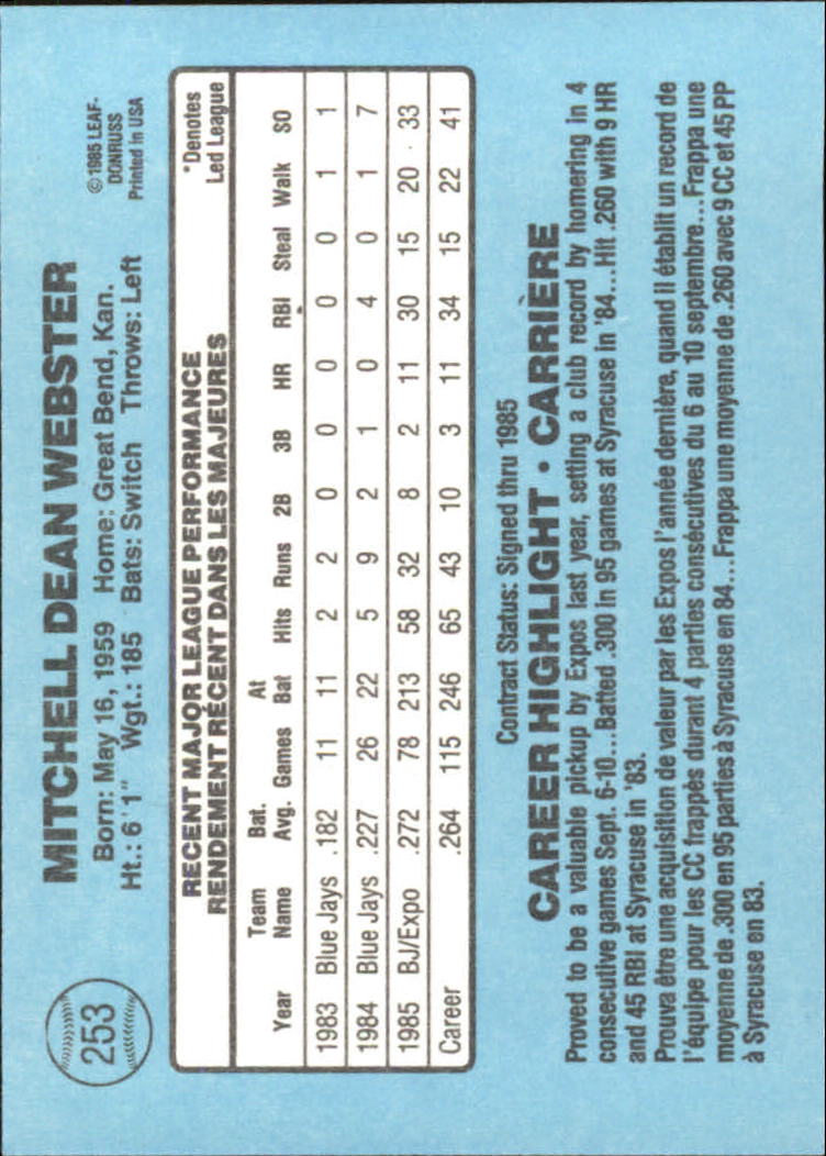 1986 Leaf/Donruss Baseball Card Pick (Base) - Bild 295 von 307