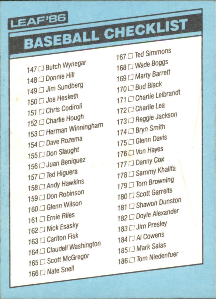 1986 Leaf/Donruss Baseball Card Pick (Base) - Bild 305 von 307