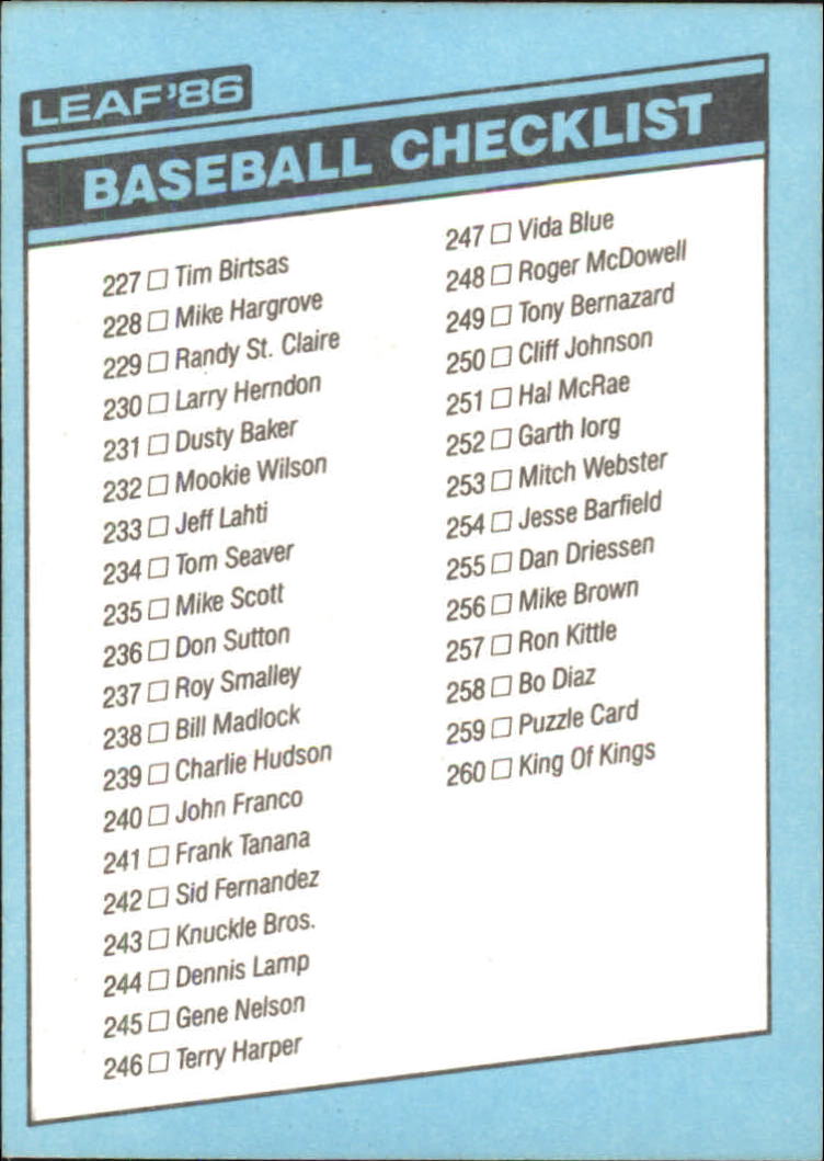1986 Leaf/Donruss Baseball Card Pick (Base) - Bild 307 von 307