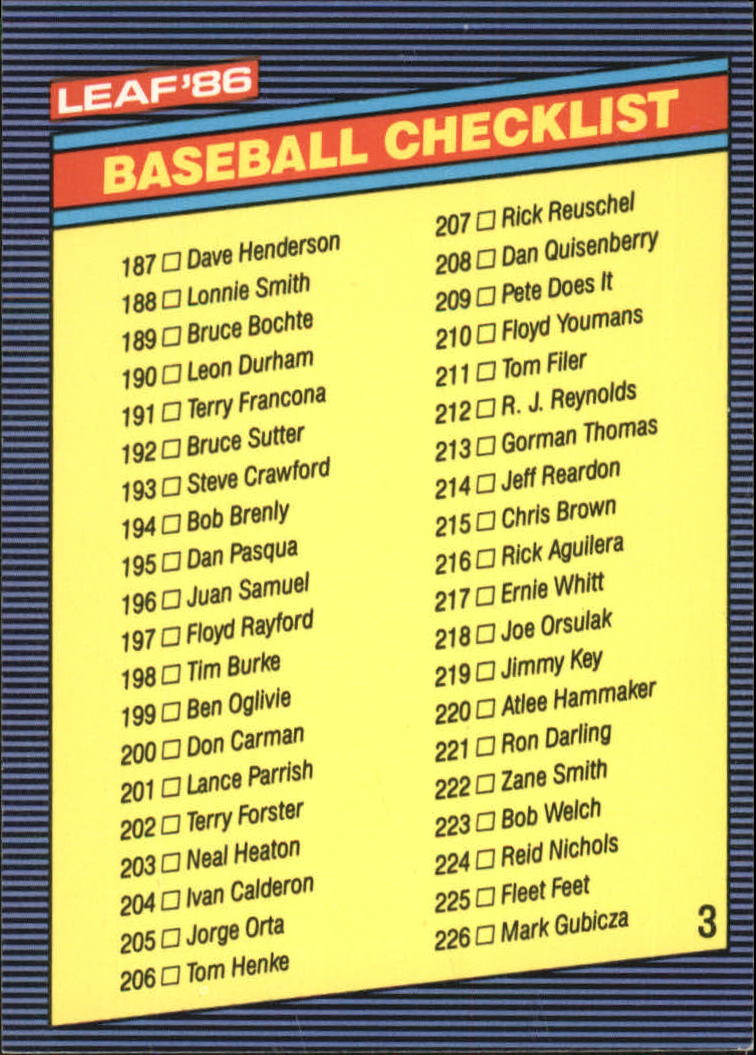 1986 Leaf/Donruss Baseball Card Pick (Base) - Bild 306 von 307