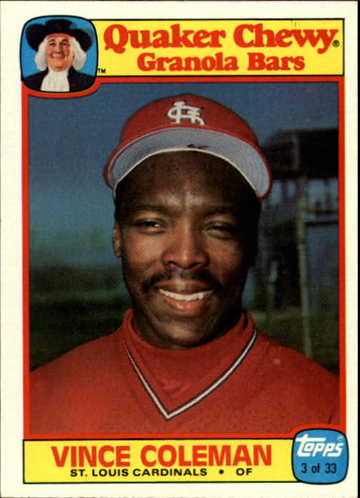 1986 Quaker Chewy Granola Bars Vince Coleman Baseball card #3