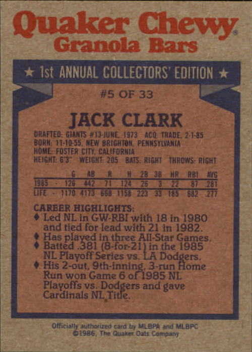 1986 Quaker Granola Baseball Card #s 1-33 (A7424) - You Pick - 15+ FREE SHIP - Picture 7 of 45