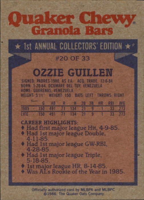 1986 Quaker Granola Baseball Card #s 1-33 (A7424) - You Pick - 15+ FREE SHIP - Picture 23 of 45