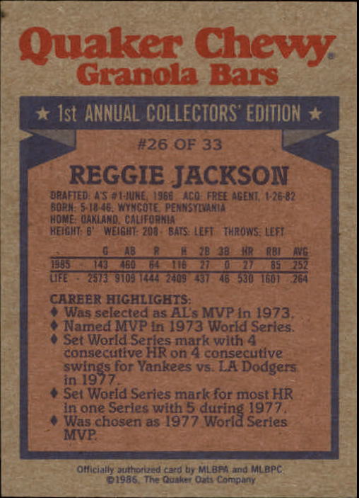 1986 Quaker Granola Baseball Card #s 1-33 (A7424) - You Pick - 15+ FREE SHIP - Picture 31 of 45