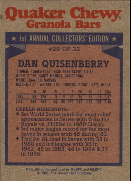 1986 Quaker Granola Baseball Card #s 1-33 (A7424) - You Pick - 15+ FREE SHIP - Picture 37 of 45