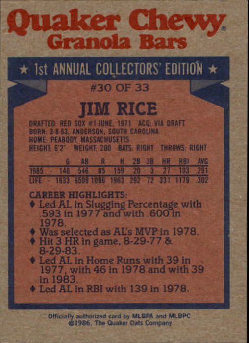 1986 Quaker Granola Baseball Card #s 1-33 (A7424) - You Pick - 15+ FREE SHIP - Picture 39 of 45