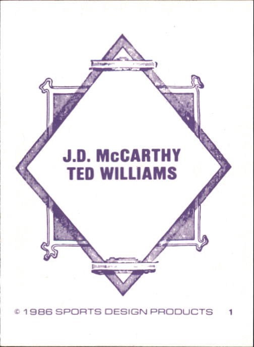 1986 Sports Design J.D. McCarthy #1 J.D. McCarthy/Ted Williams back image