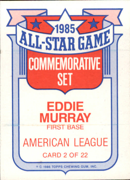 1986 Topps Glossy All-Stars #2 Eddie Murray back image