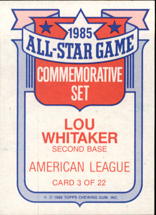 1986 Topps Glossy All-Stars #3 Lou Whitaker back image
