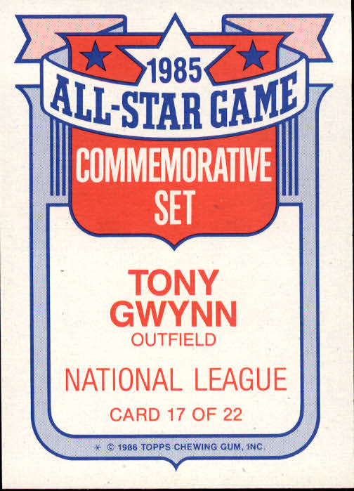 1986 Topps Glossy All-Stars #17 Tony Gwynn back image