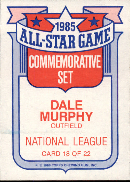 1986 Topps Glossy All-Stars #18 Dale Murphy back image