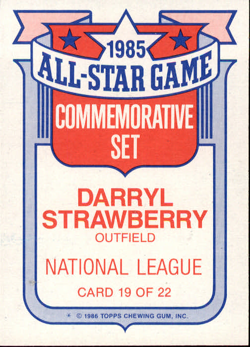 1986 Topps Glossy All-Stars #19 Darryl Strawberry back image
