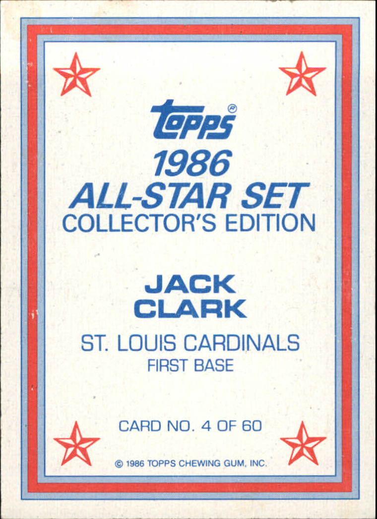 1986 Topps Glossy Send-Ins #4 Jack Clark back image